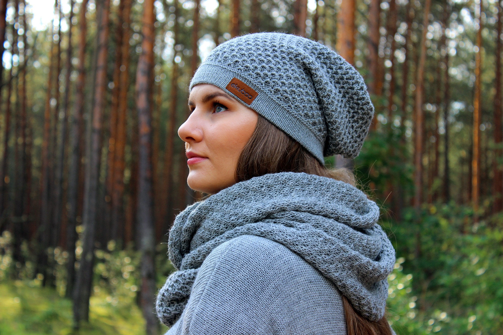 Alpaca Wool Knit Grey Slouchy Beanie 