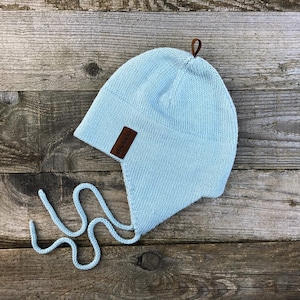 Chapéu de inverno de lã de alpaca azul, capacete unissex infantil de malha azul claro, bebê, meninas, meninos, infantil, chapéu com aba de orelha para criança, gorro vermelho com orelhas