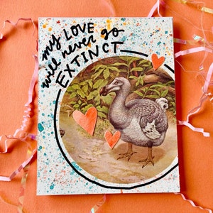 Biglietto di auguri di San Valentino "Dodo Never Go Extinct", biglietto di auguri di San Valentino divertente, biglietto di San Valentino con uccello Dodo, biglietto di anniversario divertente, biglietto d'amore preistorico