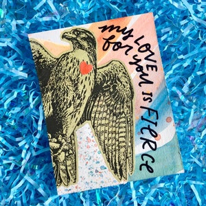 Biglietto di auguri di San Valentino con falco feroce, falco, biglietto di anniversario, biglietto di rapace, falco pellegrino, uccelli rapaci, uccello di San Valentino, divertente biglietto d'amore