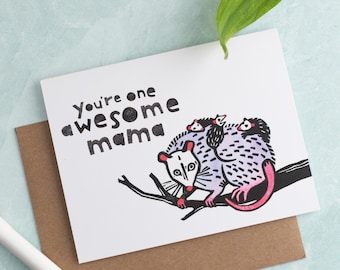 Funny Opossum Mama Greeting Card, Mother's Day, Birthday