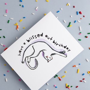 Blissed Out Birthday Greeting Card, Cat Birthday Card, Card for Cat Lover, Cute Birthday Cards, Kitten Birthday Card, Cat Birthday Gift