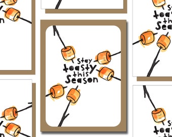 Stay Toasty Marshmallow Christmas Card Set, Handmade Holiday Cards (6 Pack)