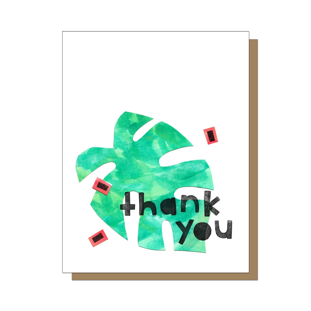 Monstera Leaf Thank You Greeting Card, Thank You Cards, Thank You Cards ...