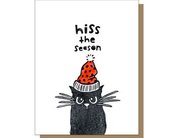 Hiss the Season Greeting Card, Funny Christmas Cards, Cat Christmas Cards, Kitty Christmas Cards, Grumpy Cat, Funny Holiday Cards, Cat Lover