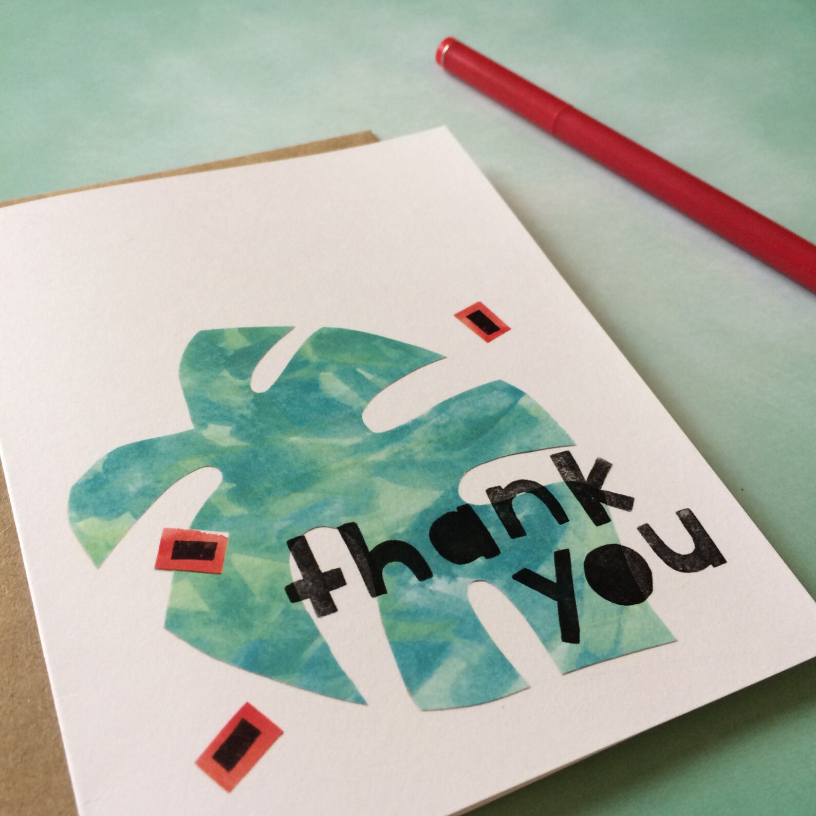 Monstera Leaf Thank You Greeting Card Thank You Cards Thank | Etsy
