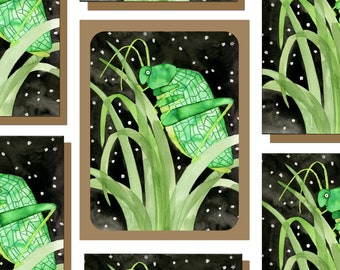 Pack de cartes de vœux Katydid, pack de 8 cartes, cartes toutes occasions, ensemble de cartes vierges, papeterie nature, cartes en vrac, pack de cartes de remerciement, carte d’insectes