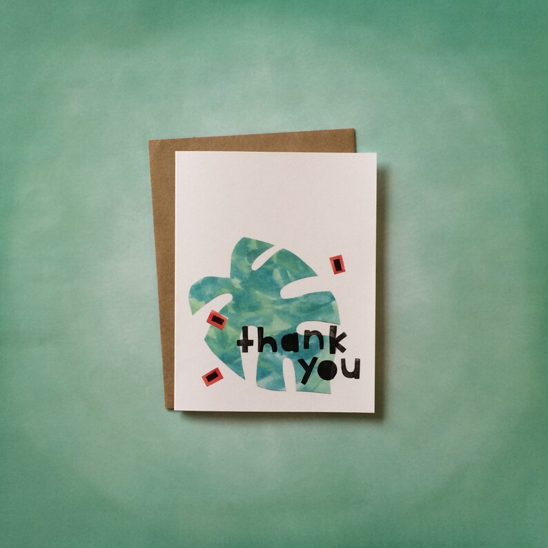 Monstera Leaf Thank You Greeting Card Thank You Cards Thank | Etsy