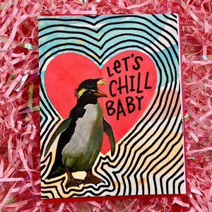 Biglietto di auguri per bambini "Let's Chill", biglietto d'amore con pinguino, biglietto di San Valentino per marito, biglietto di San Valentino per moglie, biglietto di San Valentino con uccelli, divertenti biglietti d'amore