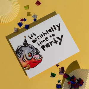 Piranha-feestkaart, verjaardagskaart, grappige verjaardagskaart, piranha, verjaardagskaart voor hem, verjaardagskaart voor papa, verjaardagskaart voor man