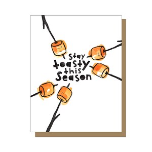 Soggiorno Toasty Biglietto di auguri, Biglietti di auguri, Biglietti di Natale, Smores, Falò, Bastoncini di marshmallow, Auguri di buone feste, Buon Natale