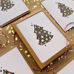 Biglietti di auguri vintage con albero di Natale, biglietti di auguri in scatola, set di biglietti di auguri, set di biglietti di Natale, biglietti di Natale, biglietti di auguri 2024