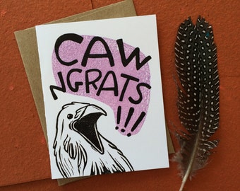 Caw-ngrats Greeting Card, Congratulations Card, Graduation Card, Wedding Card, High School Graduation, College Graduation, Crow, Raven, Bird
