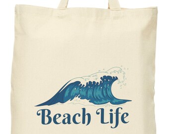 Beach Life Tote Bag, Surf, Shore, Ocean, Summer, Cotton Canvas