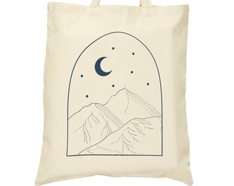 Nighttime window Tote, Mountains, Cotton Canvas, Tote Bag, Double-sided design