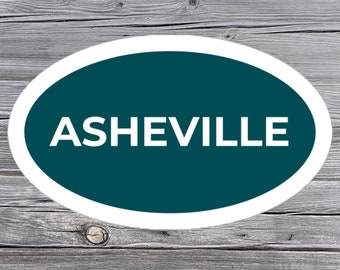 Adhesivo de Asheville, montañas Blue Ridge, Carolina del Norte, logotipo ovalado