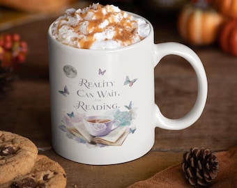 Reality Can Wait I'm Reading Mug | Funny Book Lover Mug | Bookish Coffee Cup | Fantasy Reader Mug | Reader Coffee Mug