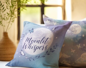 Cozy Fantasy Kussen | Maan Decoratie voor Leeshoek | Romantasy Cadeau Boekenliefhebber | Moonlit Whispers | Bookish Kamer Decoratie