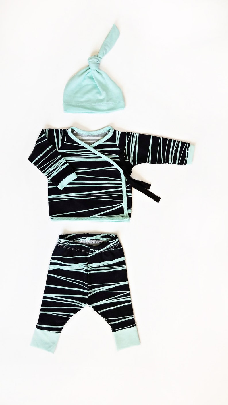 Layette Baby Boy Kimono Top Take Home Outfit Mint Stripe Coming Home Outfit Shower Gift Going Home Outfit