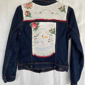 Upcycled Denim Jacket - Whimsical Rose Garden - Women’s Small