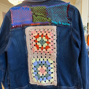 Upcycled Women’s Denim Jacket - Retro Granny Squares