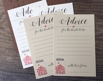 Printable advice for the bride, bridal shower advice cards, words of advice, bridal shower games, bridal advice, downloadeable customizable