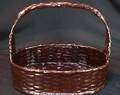 Japan Ikebana woven bamboo lacquered floral basquet art 1900s Japanese vase