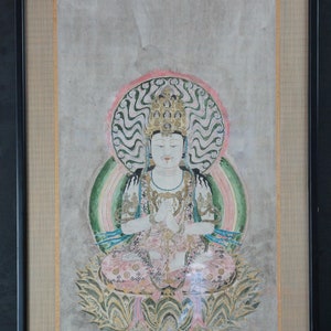 Japan Buddhist painting  hand made watercolor and ink Buddha 1970
