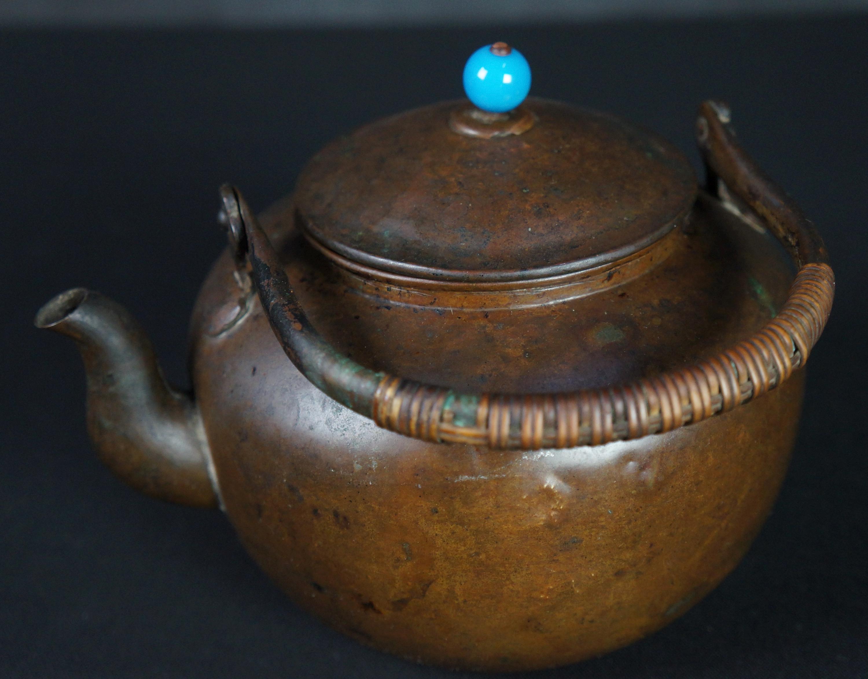 MADE IN OCCUPIED JAPAN 煉瓦色ケトル　やかん Japan Bronze Kettle Yakan Hand Made Hammered Craft 1900 Sencha Tea