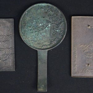 Antique Japan bronze mirror Kagami lost wax technique craft 1800s