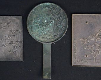 Antiker Japan Bronze Spiegel Kagami Wachsausschmelztechnik Handwerk 1800er Jahre