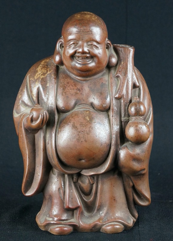 備前焼　布袋尊像　置物　仏像　仏教美術　骨董品、美術品 アンティーク 日本製 備前焼 布袋尊像 1880年代 日本製 工芸品