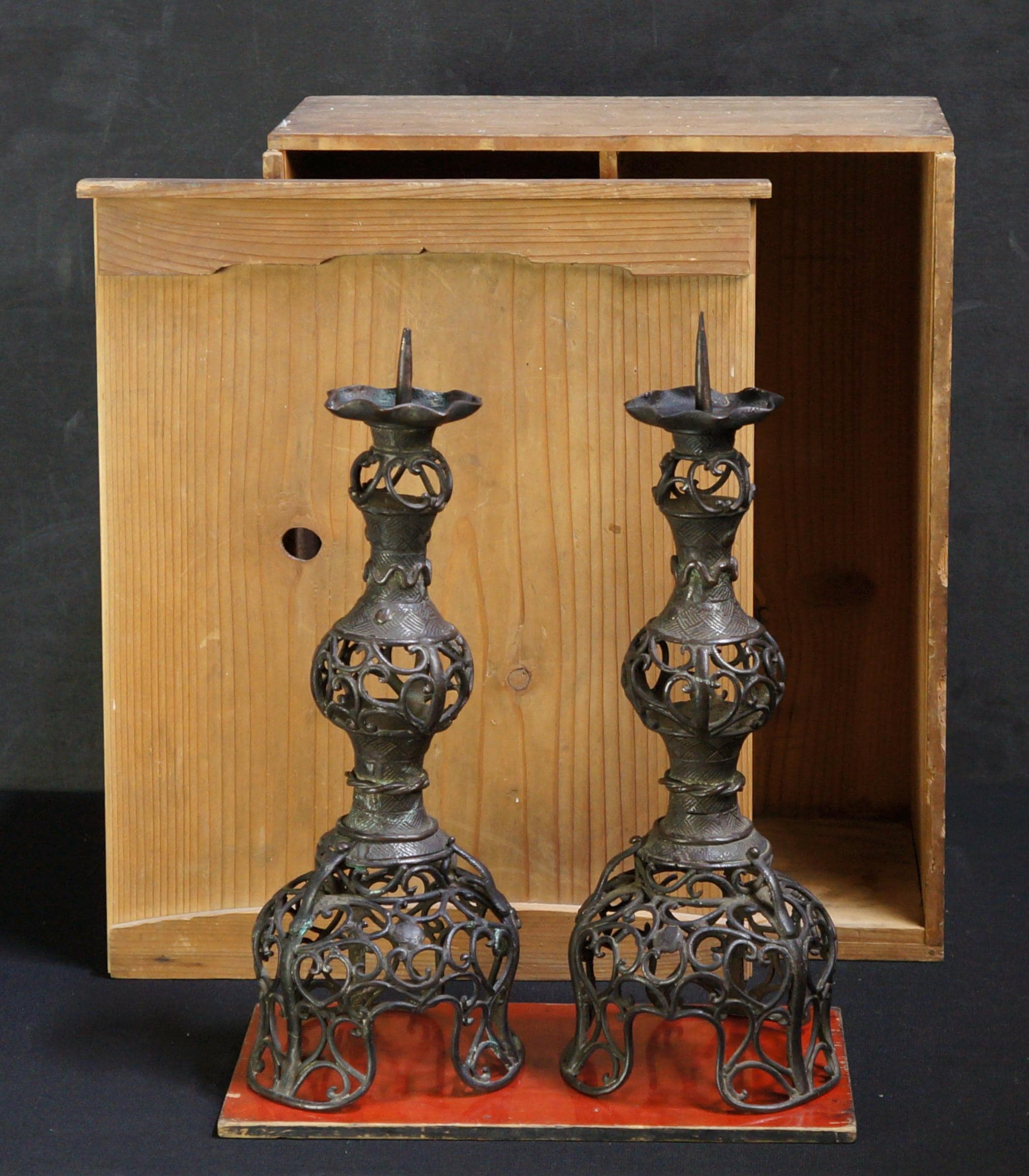 ひょうたんオブジェ Antique Japanese Beppuzaiku Bronze Candle Stand Sculpture 1750