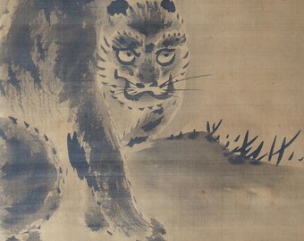 日本の禅画 猫虎 虎猫の芸術 1800年代 絹に描かれた - Etsy 日本