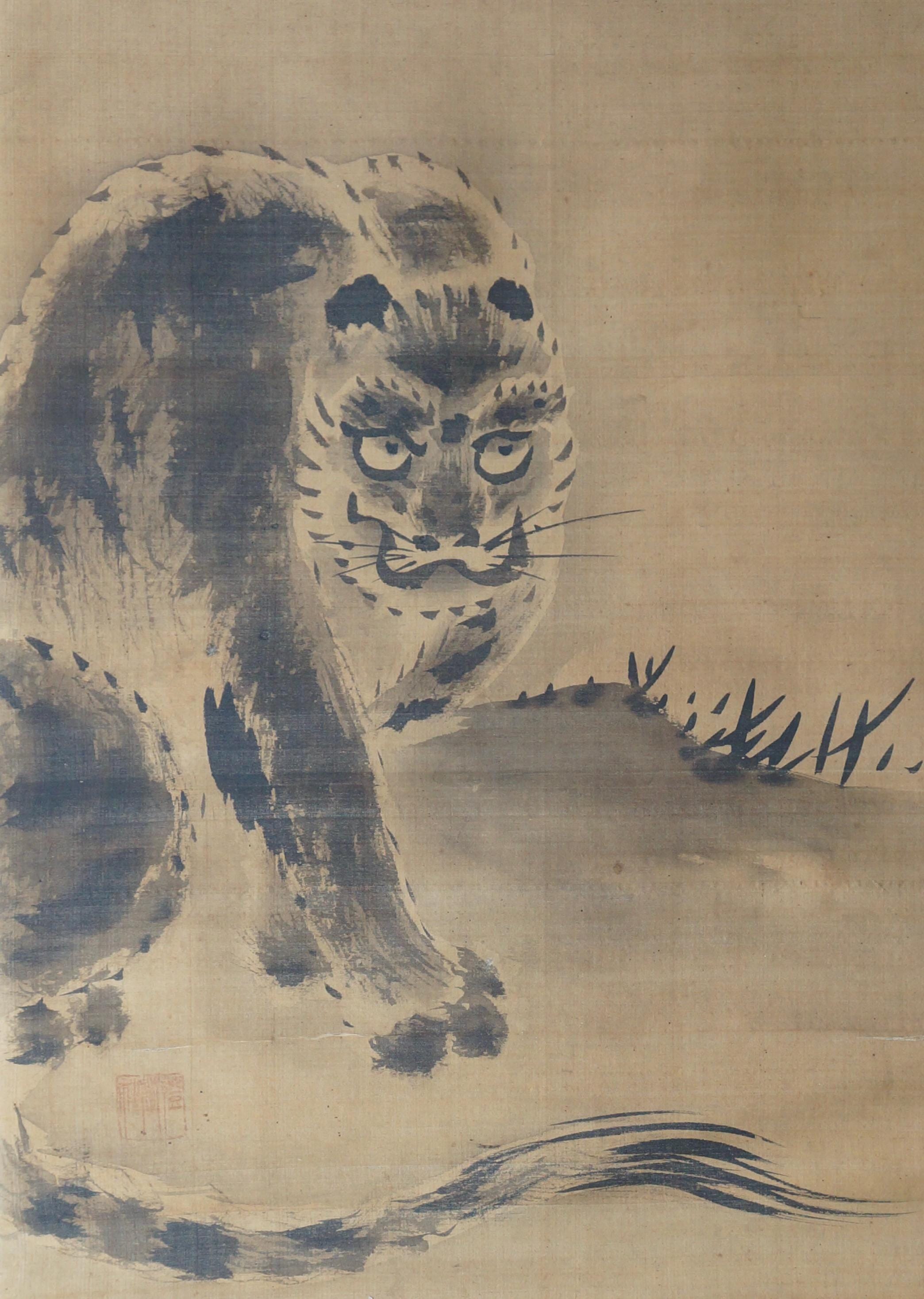 日本の禅画 猫虎 虎猫の芸術 1800年代 絹に描かれた - Etsy 日本