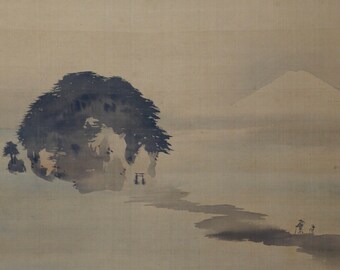 アンティーク 日本 富士山 墨絵 水墨画 1790年 禅美術 酒井抱一 - Etsy