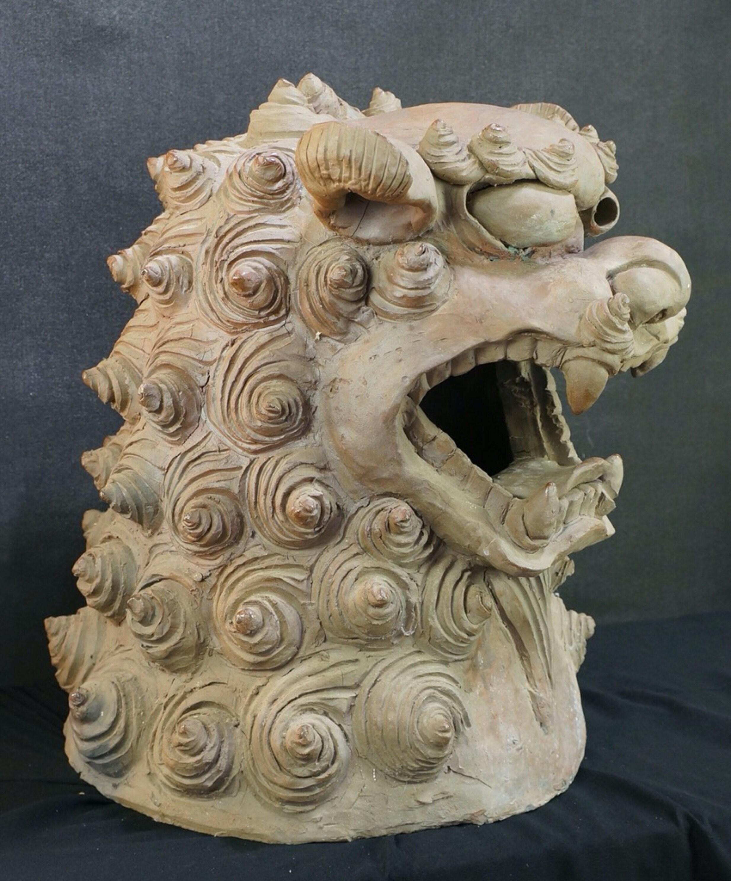 Giant Japan Shishi Lion Ceramic Temple Sculpture 1900s Kiln