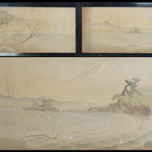 古い 襖絵 古道具 アンティーク 古美術 民画 絵画 アンティークな日本の襖絵 風景画 床の間 1880年 富士山 美術 - Etsy 日本