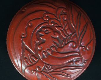 Vasija antigua de madera Jikiro lacada fina japonesa, artesanía artística Aka-Nuri de 1880