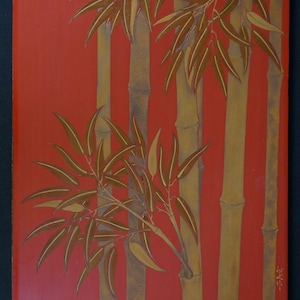 Japan lacquer art 1970&#39;s bamboo motif craft