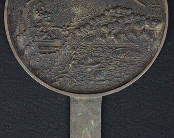 アンティーク 日本製 青銅鏡 富士山と空中庭園 1800年代 工芸品 - Etsy