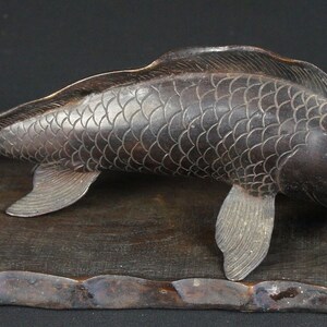 Antique Japan Bronze Koi Carp Sculpture 1880 Meiji Lost Wax Craft