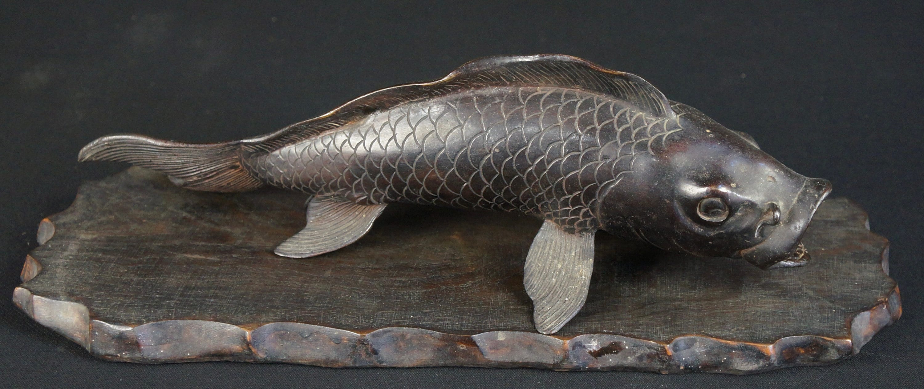 Antique Japan Bronze Koi Carp Sculpture 1880 Meiji Lost Wax Craft