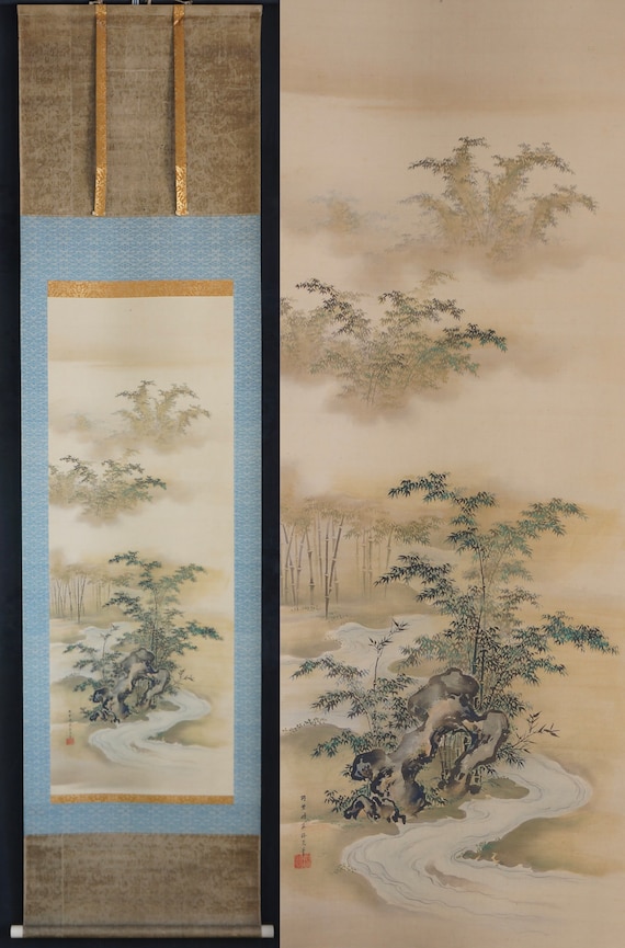 絵画 竹林 アンティーク日本画 竹林 竹庭 1800 禅アート - Etsy 日本
