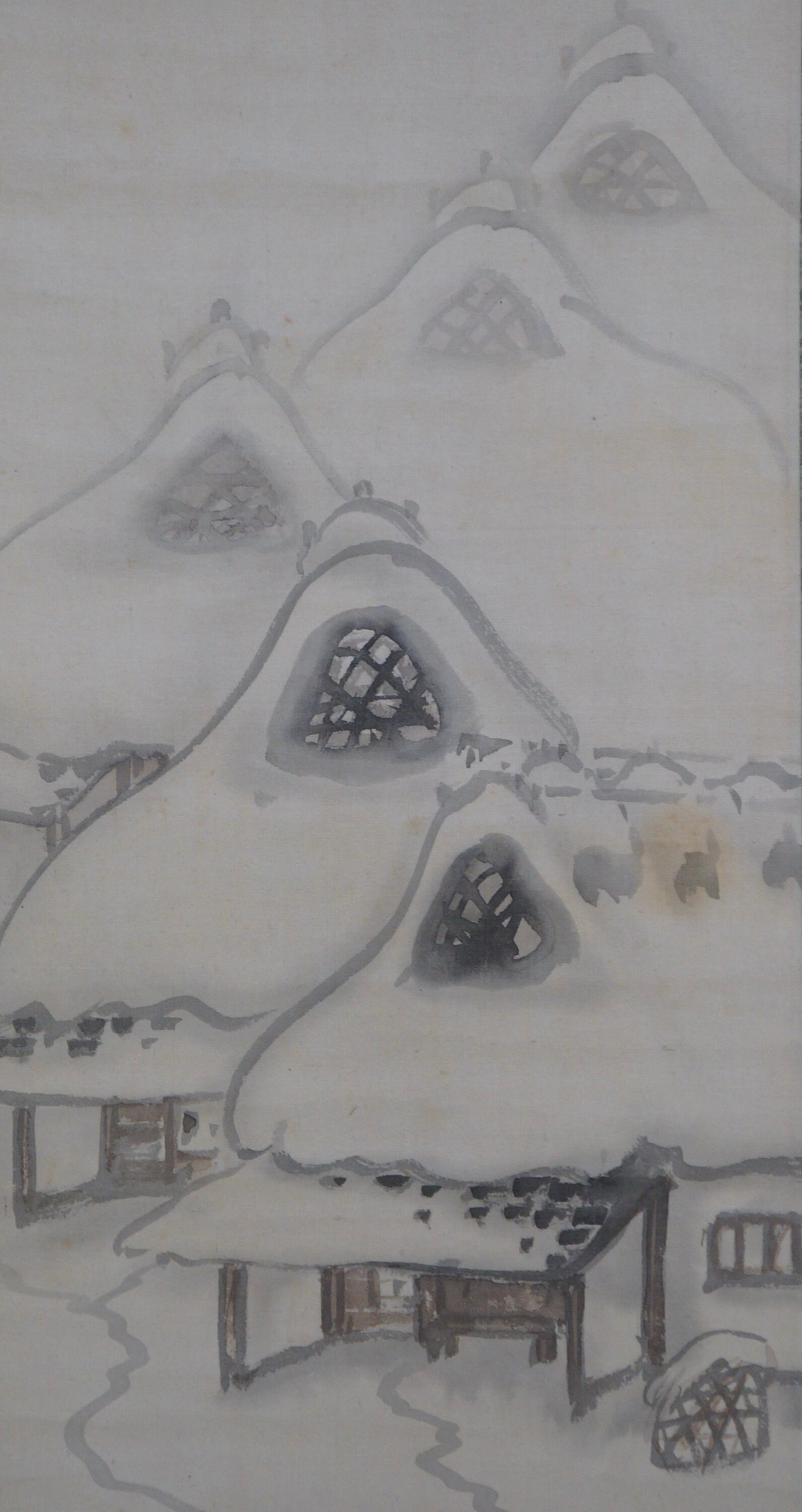 墨絵　水墨画　山水画　【厚浦】ヴィンテージ Antique Japan Ink Zen Twin Scrolls Landscape 1900 sumi-e Art