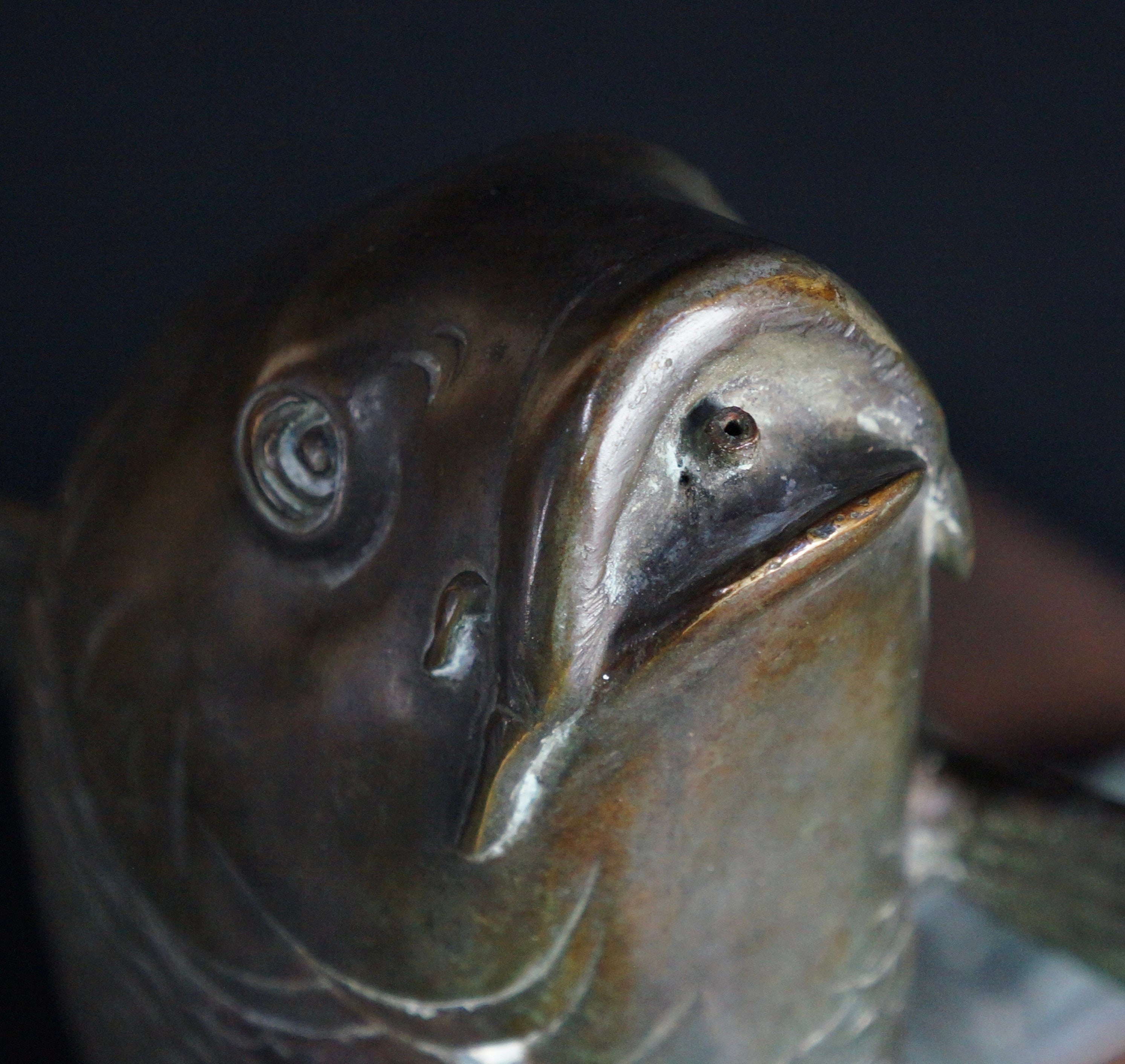 Antique Japan Bronze Koi Carp Sculpture Fountain 1880 Meiji Lost