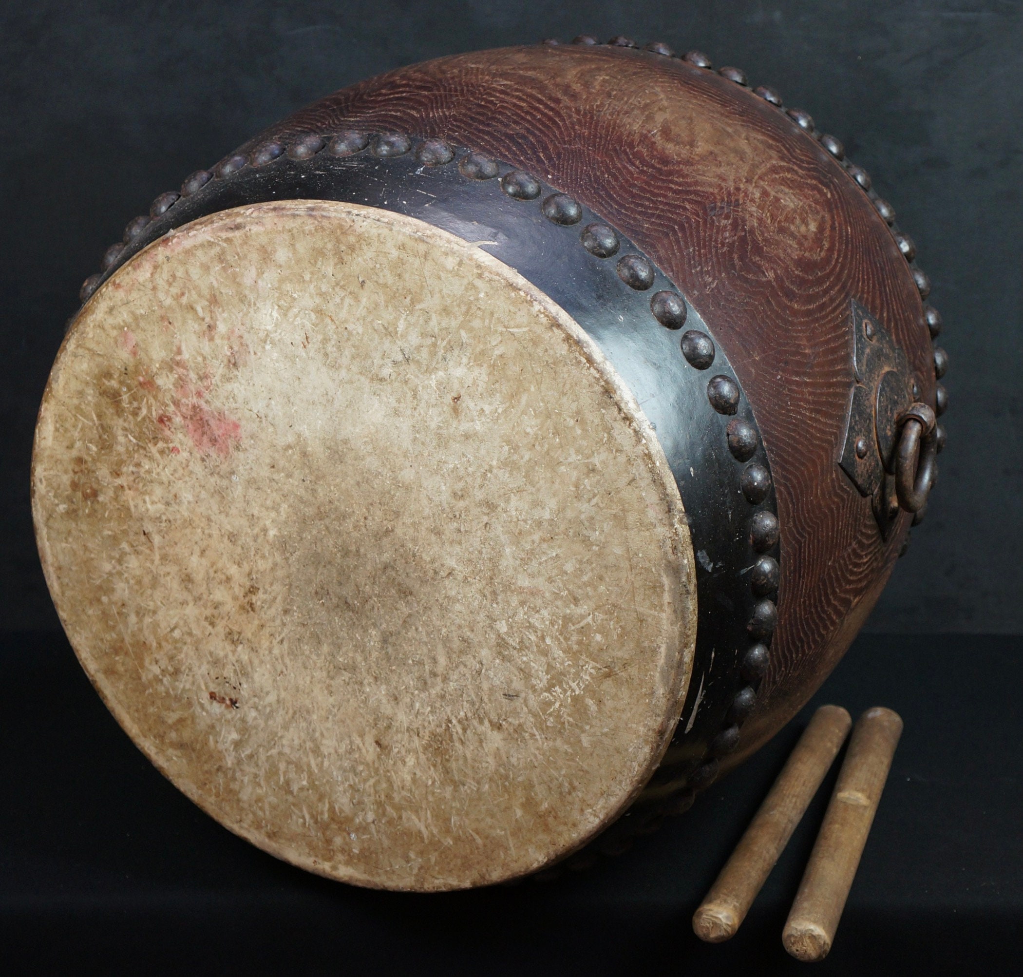 Antique Japan Buddhist Drum Taiko Hand Craft 1880s Temple