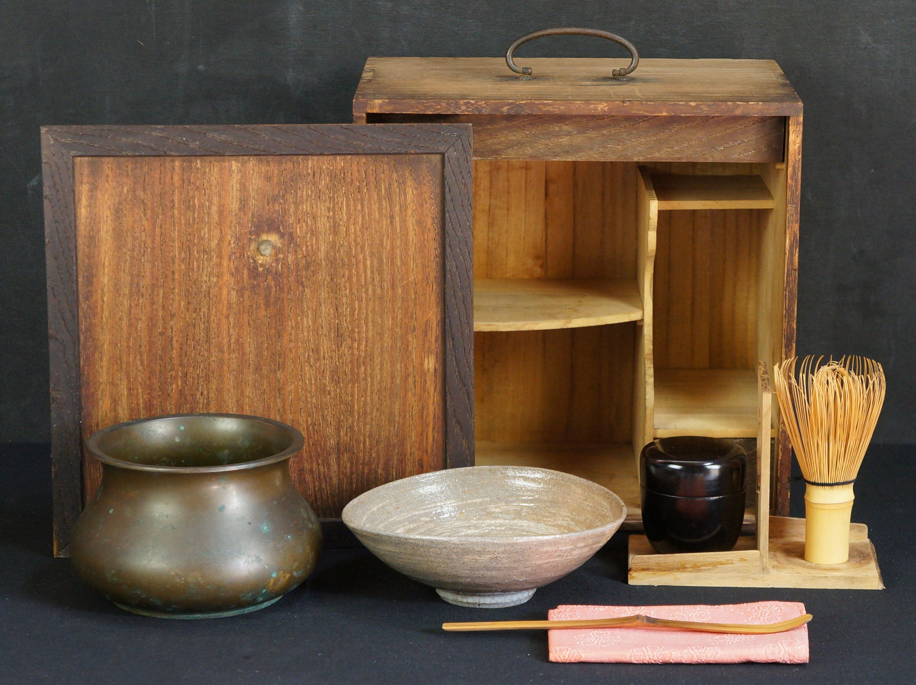 Vintage Cha-bako Japan Geen Tea Box Chawan 1930 kiln Hand Craft