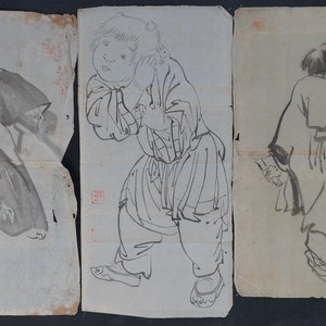 Antique Japan Zen master Sumi-e ink allegory sketch 1800  art