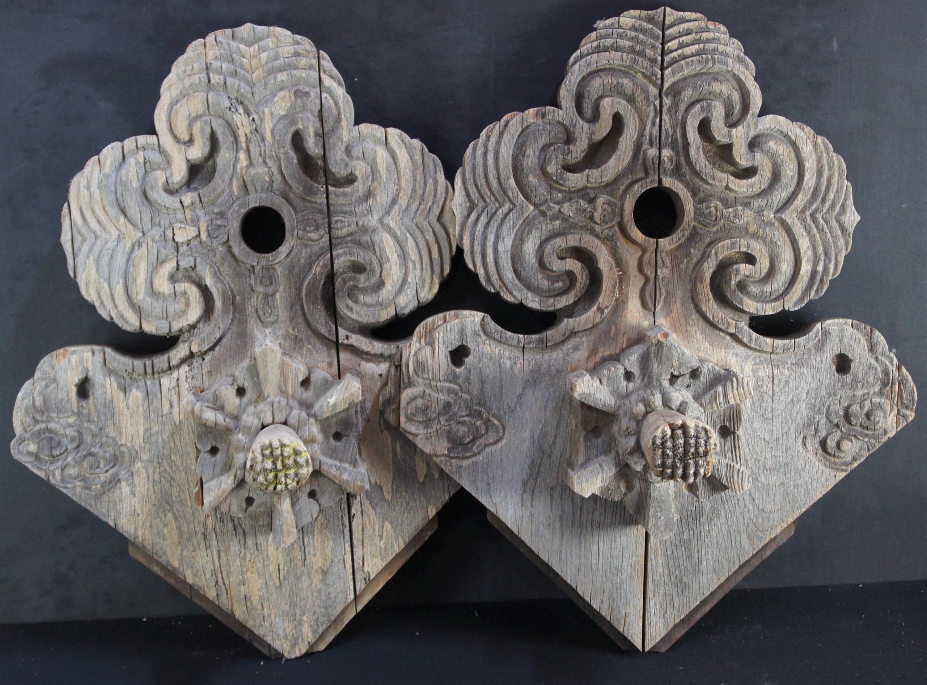 Antique Japan Buddhist temple wood carving architecture elements 1800